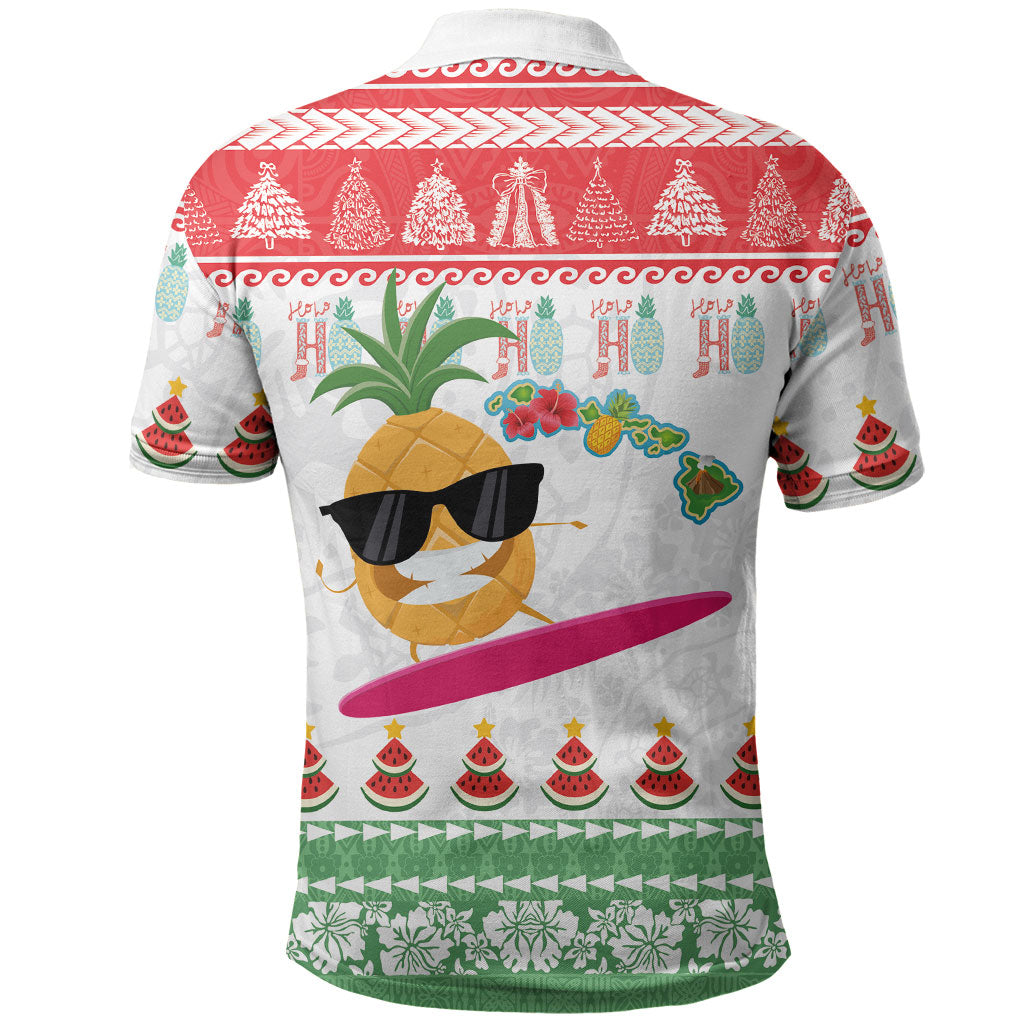 Hawaiian Mele Kalikimaka Polo Shirt Funny Pineapple Surfing with Map Christmas Stripe Elements LT03 - Polynesian Pride
