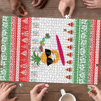 Hawaiian Mele Kalikimaka Puzzle Funny Pineapple Surfing with Map Christmas Stripe Elements LT03 - Polynesian Pride