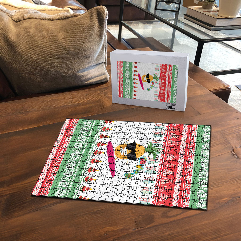 Hawaiian Mele Kalikimaka Puzzle Funny Pineapple Surfing with Map Christmas Stripe Elements LT03 - Polynesian Pride