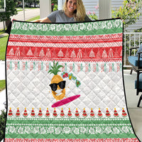 Hawaiian Mele Kalikimaka Quilt Funny Pineapple Surfing with Map Christmas Stripe Elements LT03 Multicolor - Polynesian Pride