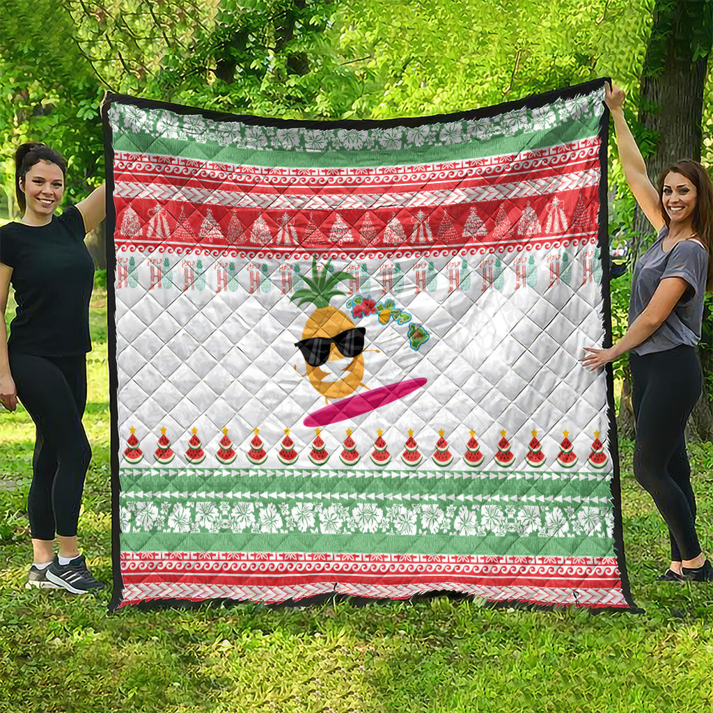 Hawaiian Mele Kalikimaka Quilt Funny Pineapple Surfing with Map Christmas Stripe Elements LT03 - Polynesian Pride