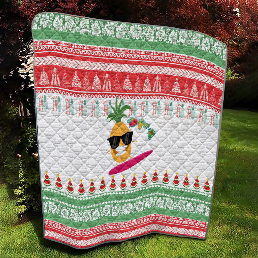 Hawaiian Mele Kalikimaka Quilt Funny Pineapple Surfing with Map Christmas Stripe Elements LT03 - Polynesian Pride
