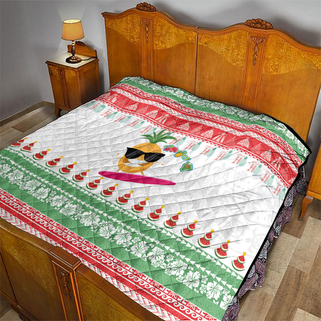 Hawaiian Mele Kalikimaka Quilt Funny Pineapple Surfing with Map Christmas Stripe Elements LT03 - Polynesian Pride