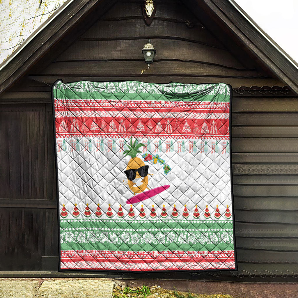 Hawaiian Mele Kalikimaka Quilt Funny Pineapple Surfing with Map Christmas Stripe Elements LT03 - Polynesian Pride