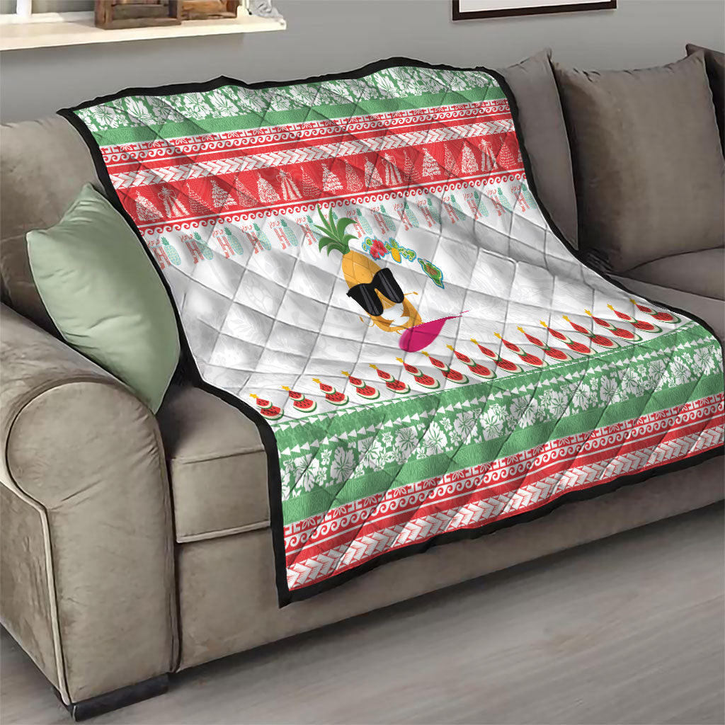 Hawaiian Mele Kalikimaka Quilt Funny Pineapple Surfing with Map Christmas Stripe Elements LT03 - Polynesian Pride