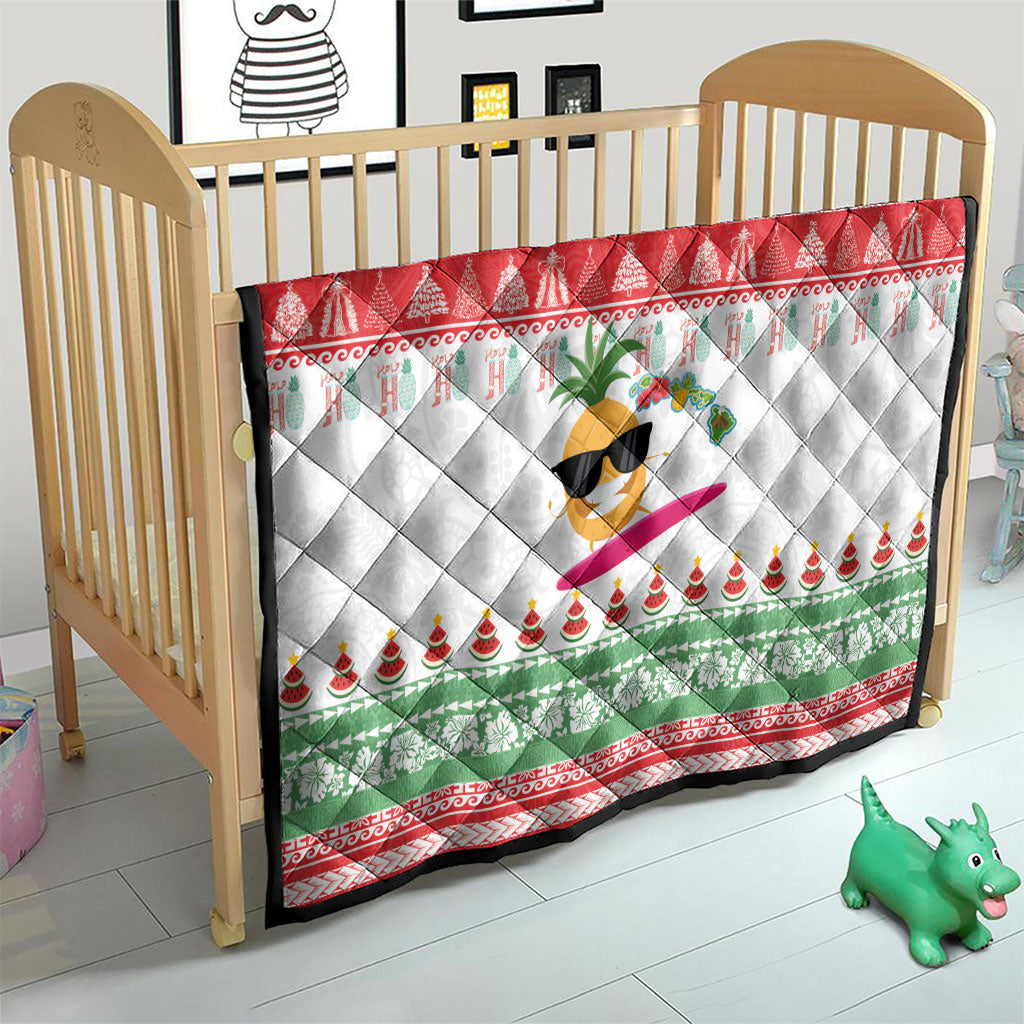 Hawaiian Mele Kalikimaka Quilt Funny Pineapple Surfing with Map Christmas Stripe Elements LT03 - Polynesian Pride