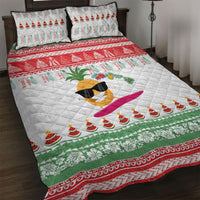 Hawaiian Mele Kalikimaka Quilt Bed Set Funny Pineapple Surfing with Map Christmas Stripe Elements LT03 Multicolor - Polynesian Pride