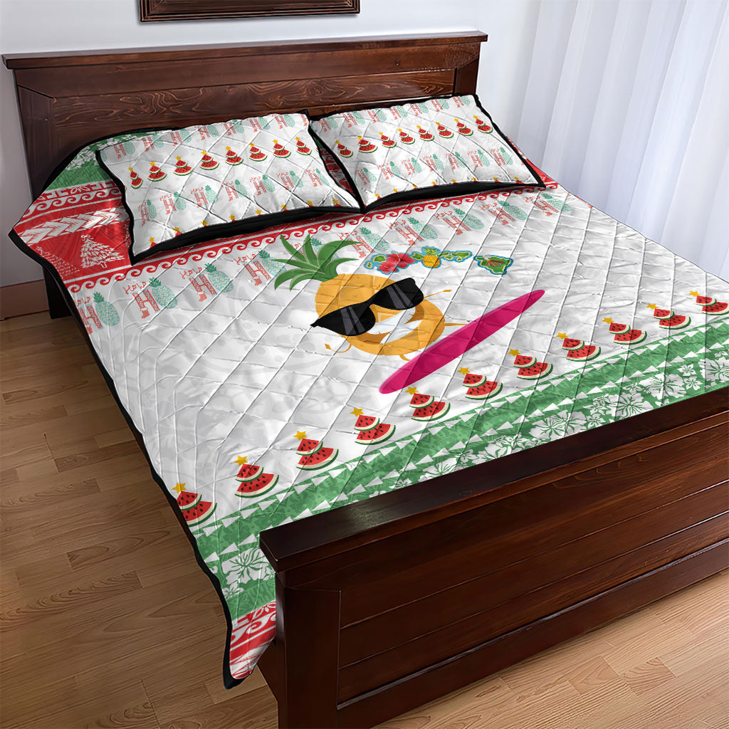 Hawaiian Mele Kalikimaka Quilt Bed Set Funny Pineapple Surfing with Map Christmas Stripe Elements LT03 - Polynesian Pride