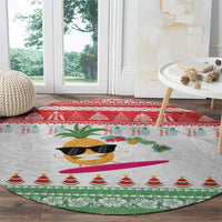 Hawaiian Mele Kalikimaka Round Carpet Funny Pineapple Surfing with Map Christmas Stripe Elements LT03 - Polynesian Pride