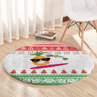 Hawaiian Mele Kalikimaka Round Carpet Funny Pineapple Surfing with Map Christmas Stripe Elements LT03 - Polynesian Pride