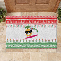 Hawaiian Mele Kalikimaka Rubber Doormat Funny Pineapple Surfing with Map Christmas Stripe Elements LT03 Multicolor - Polynesian Pride