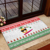 Hawaiian Mele Kalikimaka Rubber Doormat Funny Pineapple Surfing with Map Christmas Stripe Elements LT03 - Polynesian Pride