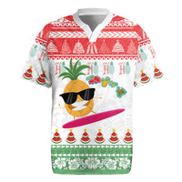Hawaiian Mele Kalikimaka Rugby Jersey Funny Pineapple Surfing with Map Christmas Stripe Elements LT03 Multicolor - Polynesian Pride