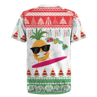 Hawaiian Mele Kalikimaka Rugby Jersey Funny Pineapple Surfing with Map Christmas Stripe Elements LT03 - Polynesian Pride