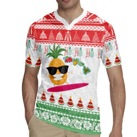 Hawaiian Mele Kalikimaka Rugby Jersey Funny Pineapple Surfing with Map Christmas Stripe Elements LT03 - Polynesian Pride