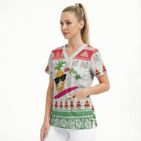 Hawaiian Mele Kalikimaka Scrub Top Funny Pineapple Surfing with Map Christmas Stripe Elements LT03 - Polynesian Pride