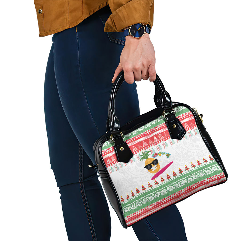 Hawaiian Mele Kalikimaka Shoulder Handbag Funny Pineapple Surfing with Map Christmas Stripe Elements LT03 - Polynesian Pride