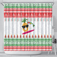 Hawaiian Mele Kalikimaka Shower Curtain Funny Pineapple Surfing with Map Christmas Stripe Elements LT03 - Polynesian Pride