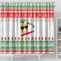 Hawaiian Mele Kalikimaka Shower Curtain Funny Pineapple Surfing with Map Christmas Stripe Elements LT03 - Polynesian Pride