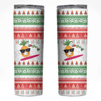 Hawaiian Mele Kalikimaka Skinny Tumbler Funny Pineapple Surfing with Map Christmas Stripe Elements LT03 Multicolor - Polynesian Pride