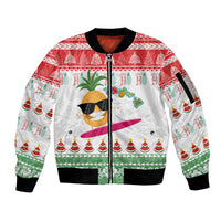 Hawaiian Mele Kalikimaka Sleeve Zip Bomber Jacket Funny Pineapple Surfing with Map Christmas Stripe Elements LT03 Unisex Multicolor - Polynesian Pride