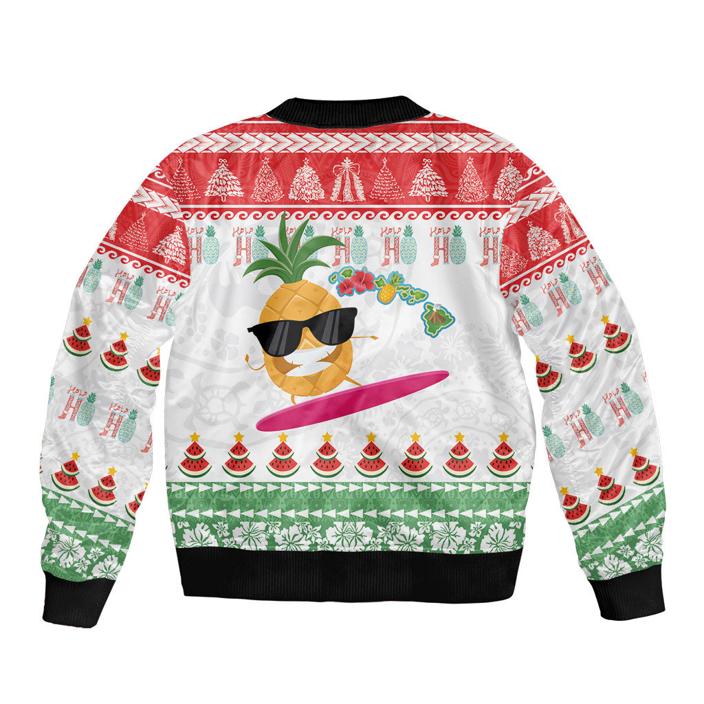 Hawaiian Mele Kalikimaka Sleeve Zip Bomber Jacket Funny Pineapple Surfing with Map Christmas Stripe Elements LT03 - Polynesian Pride