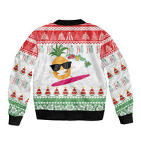 Hawaiian Mele Kalikimaka Sleeve Zip Bomber Jacket Funny Pineapple Surfing with Map Christmas Stripe Elements LT03 - Polynesian Pride