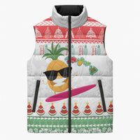 Hawaiian Mele Kalikimaka Sleeveless Puffer Jacket Funny Pineapple Surfing with Map Christmas Stripe Elements LT03 Unisex Multicolor - Polynesian Pride