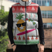 Hawaiian Mele Kalikimaka Sleeveless Puffer Jacket Funny Pineapple Surfing with Map Christmas Stripe Elements LT03 - Polynesian Pride