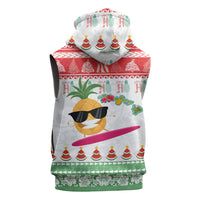 Hawaiian Mele Kalikimaka Sleeveless Zip Hoodie Funny Pineapple Surfing with Map Christmas Stripe Elements LT03 - Polynesian Pride