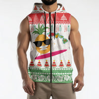 Hawaiian Mele Kalikimaka Sleeveless Zip Hoodie Funny Pineapple Surfing with Map Christmas Stripe Elements LT03 - Polynesian Pride