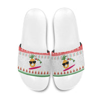 Hawaiian Mele Kalikimaka Slide Sandals Funny Pineapple Surfing with Map Christmas Stripe Elements LT03 Multicolor - Polynesian Pride