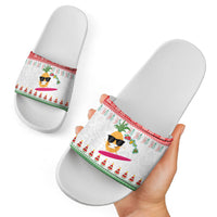 Hawaiian Mele Kalikimaka Slide Sandals Funny Pineapple Surfing with Map Christmas Stripe Elements LT03 - Polynesian Pride