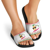 Hawaiian Mele Kalikimaka Slide Sandals Funny Pineapple Surfing with Map Christmas Stripe Elements LT03 - Polynesian Pride