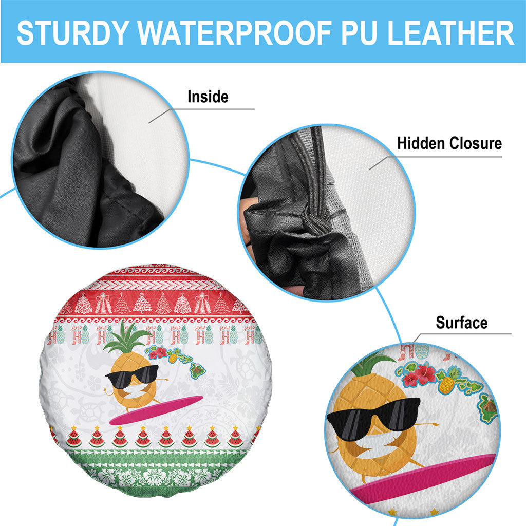 Hawaiian Mele Kalikimaka Spare Tire Cover Funny Pineapple Surfing with Map Christmas Stripe Elements LT03 - Polynesian Pride