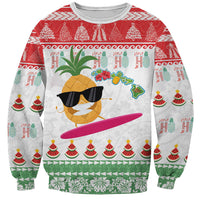 Hawaiian Mele Kalikimaka Sweatshirt Funny Pineapple Surfing with Map Christmas Stripe Elements LT03 Unisex Multicolor - Polynesian Pride