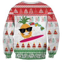 Hawaiian Mele Kalikimaka Sweatshirt Funny Pineapple Surfing with Map Christmas Stripe Elements LT03 - Polynesian Pride