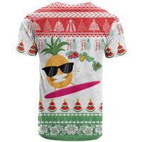 Hawaiian Mele Kalikimaka T Shirt Funny Pineapple Surfing with Map Christmas Stripe Elements LT03 - Polynesian Pride