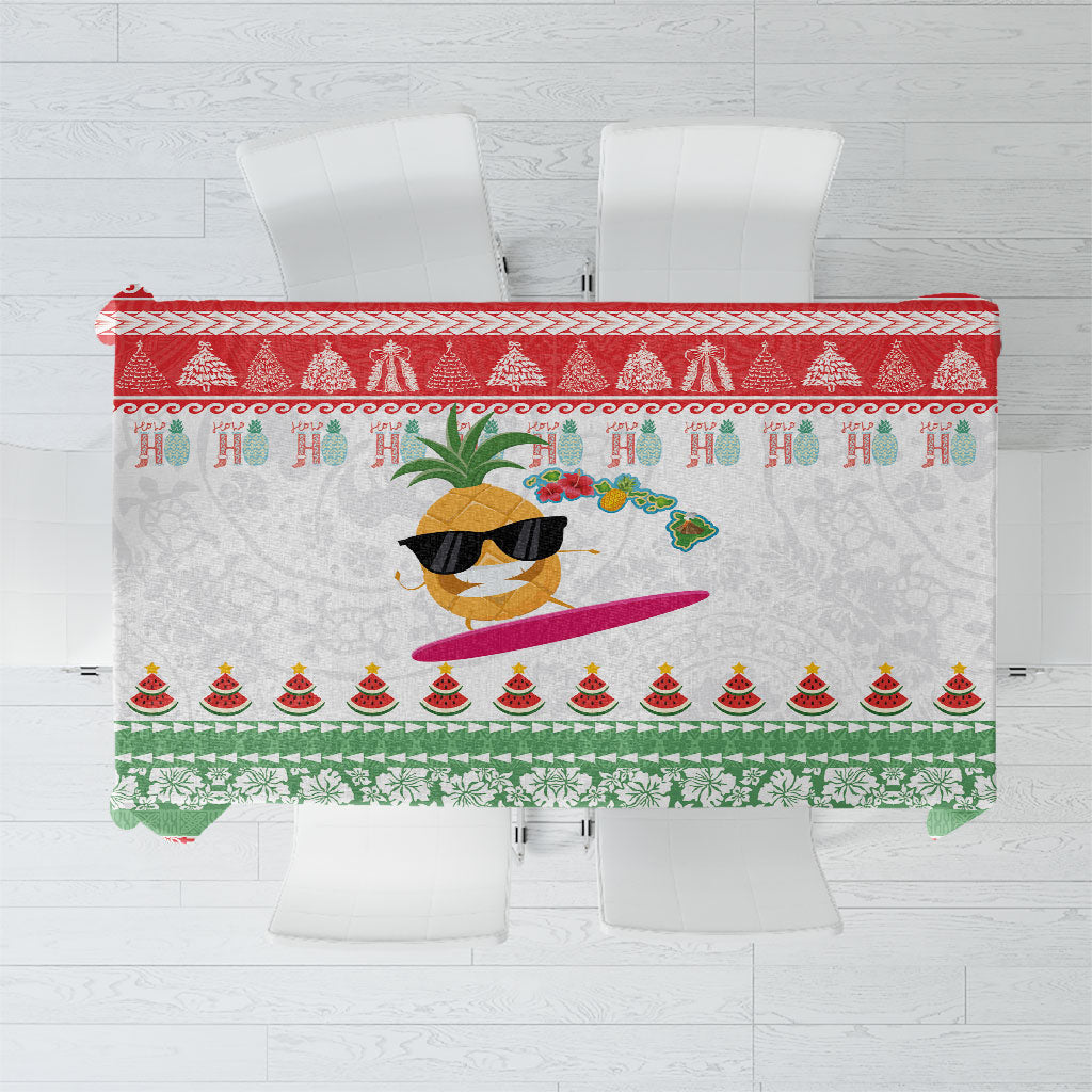 Hawaiian Mele Kalikimaka Tablecloth Funny Pineapple Surfing with Map Christmas Stripe Elements LT03 Multicolor - Polynesian Pride
