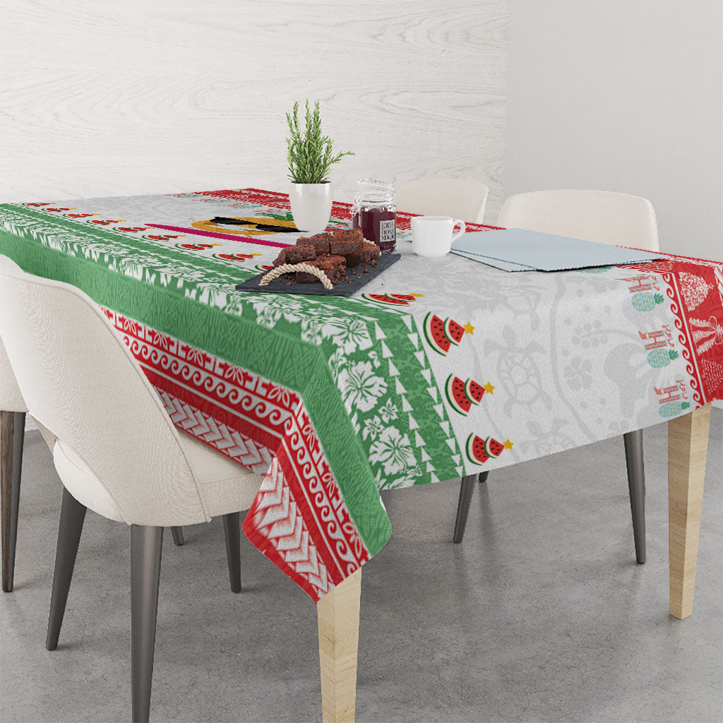 Hawaiian Mele Kalikimaka Tablecloth Funny Pineapple Surfing with Map Christmas Stripe Elements LT03 - Polynesian Pride