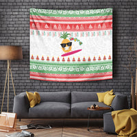 Hawaiian Mele Kalikimaka Tapestry Funny Pineapple Surfing with Map Christmas Stripe Elements LT03 Multicolor - Polynesian Pride