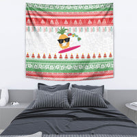 Hawaiian Mele Kalikimaka Tapestry Funny Pineapple Surfing with Map Christmas Stripe Elements LT03 - Polynesian Pride