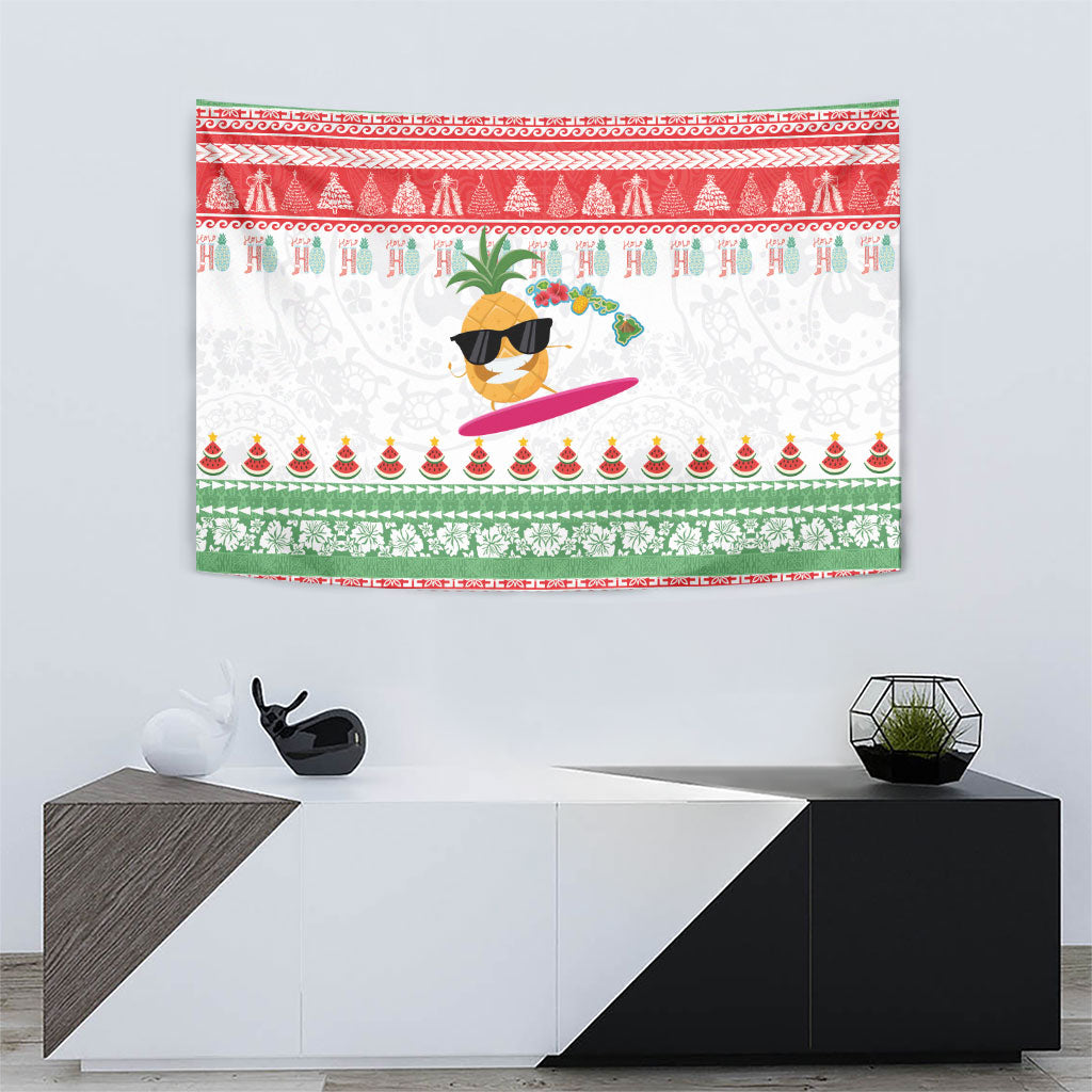 Hawaiian Mele Kalikimaka Tapestry Funny Pineapple Surfing with Map Christmas Stripe Elements LT03 - Polynesian Pride