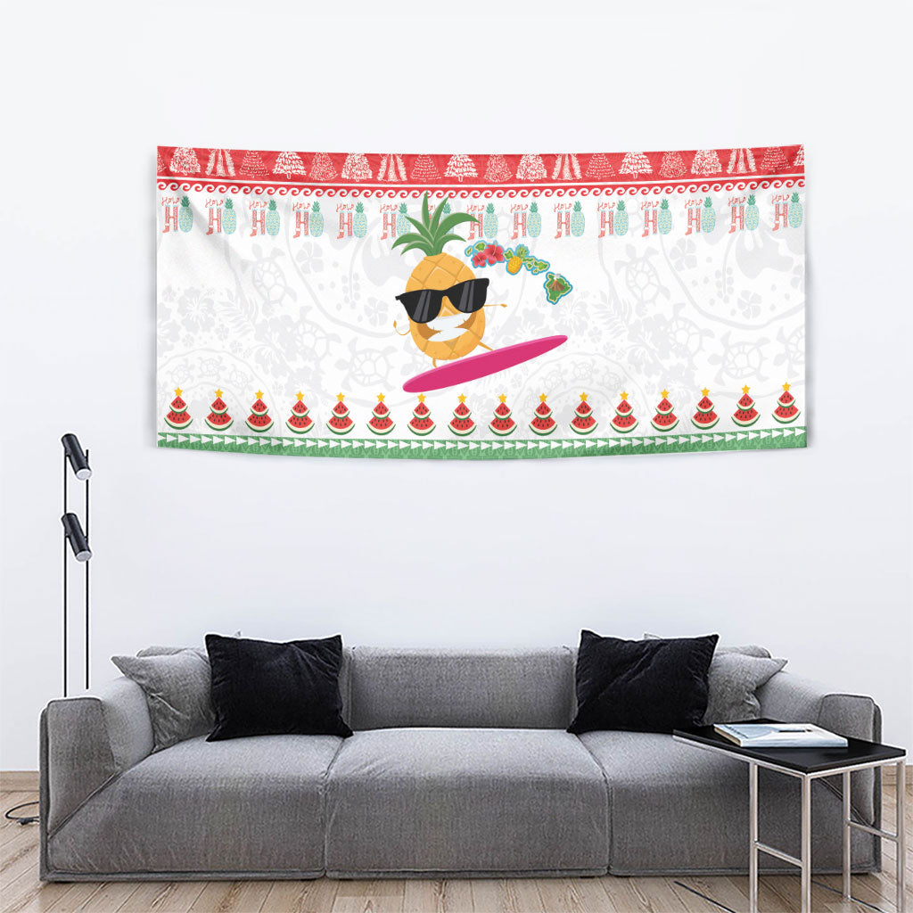 Hawaiian Mele Kalikimaka Tapestry Funny Pineapple Surfing with Map Christmas Stripe Elements LT03 - Polynesian Pride