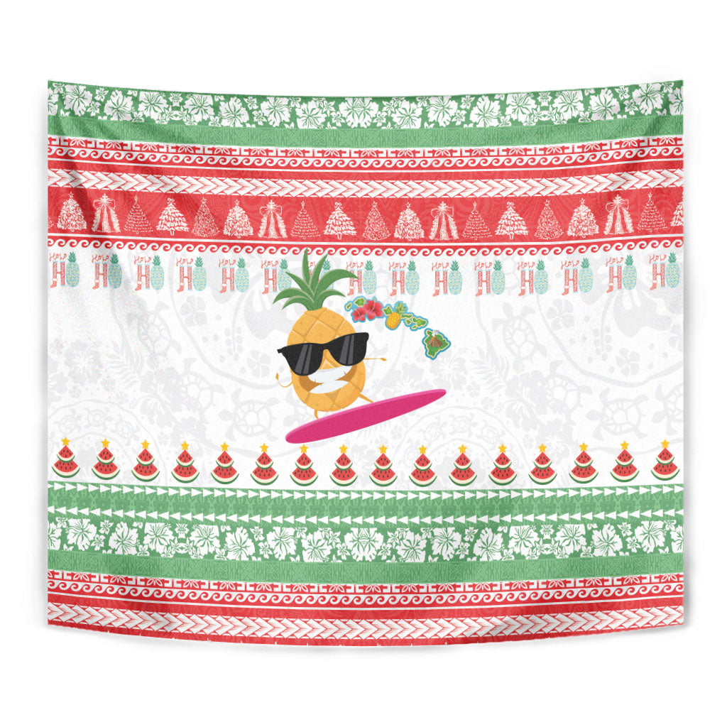 Hawaiian Mele Kalikimaka Tapestry Funny Pineapple Surfing with Map Christmas Stripe Elements LT03 - Polynesian Pride