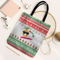 Hawaiian Mele Kalikimaka Tote Bag Funny Pineapple Surfing with Map Christmas Stripe Elements LT03 Black Strap One Size Multicolor - Polynesian Pride