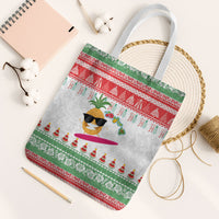 Hawaiian Mele Kalikimaka Tote Bag Funny Pineapple Surfing with Map Christmas Stripe Elements LT03 White Strap One Size Multicolor - Polynesian Pride