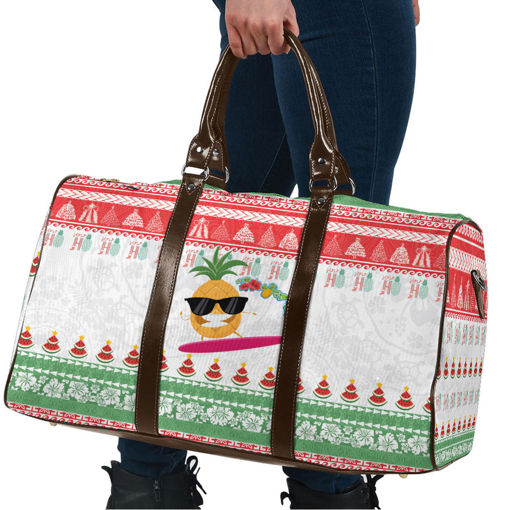 Hawaiian Mele Kalikimaka Travel Bag Funny Pineapple Surfing with Map Christmas Stripe Elements LT03 - Polynesian Pride