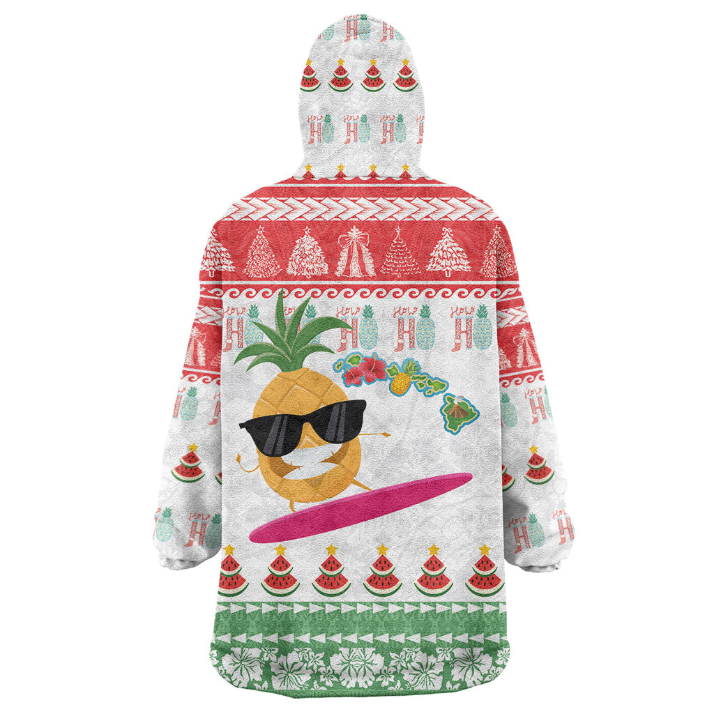 Hawaiian Mele Kalikimaka Wearable Blanket Hoodie Funny Pineapple Surfing with Map Christmas Stripe Elements LT03 - Polynesian Pride