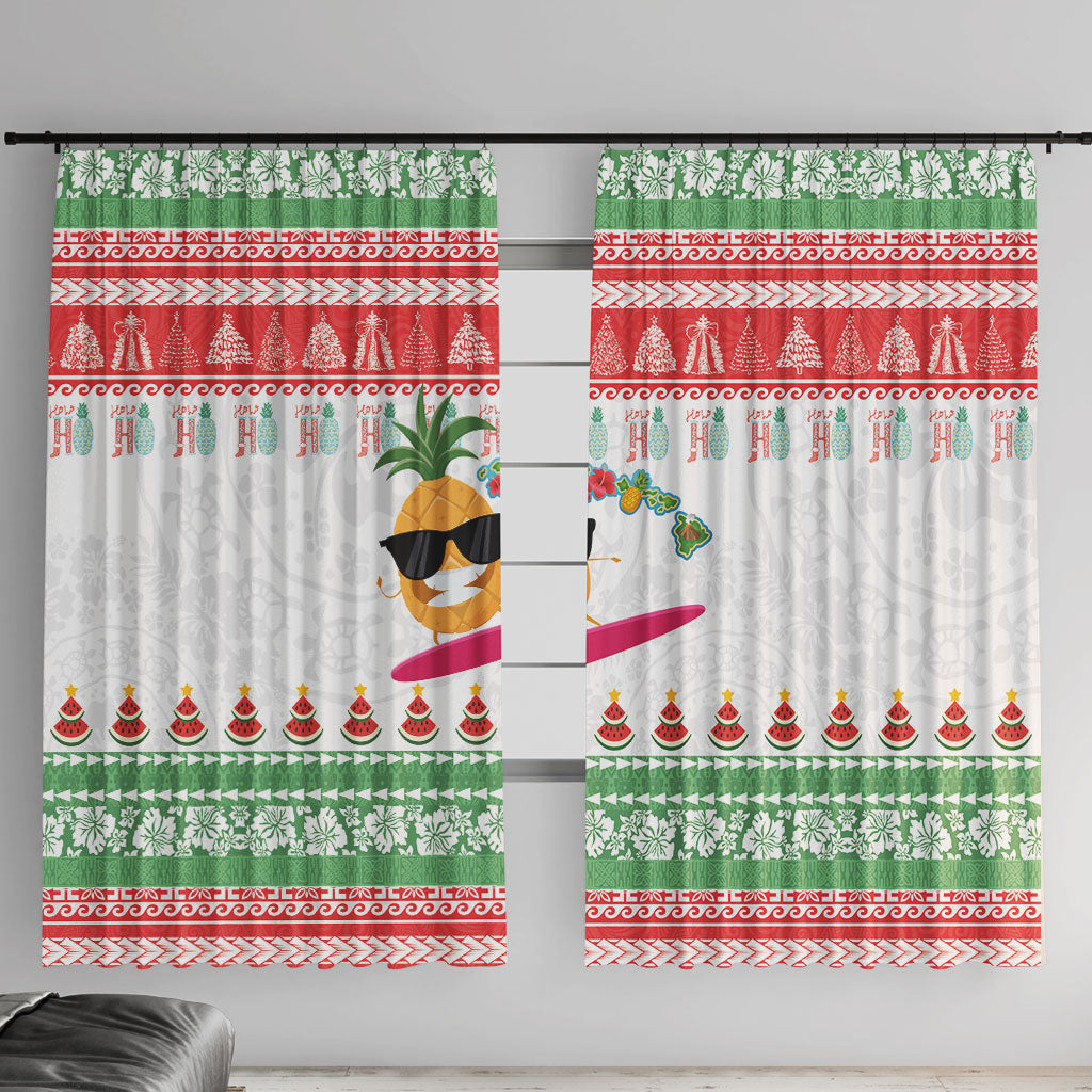 Hawaiian Mele Kalikimaka Window Curtain Funny Pineapple Surfing with Map Christmas Stripe Elements LT03 With Hooks Multicolor - Polynesian Pride